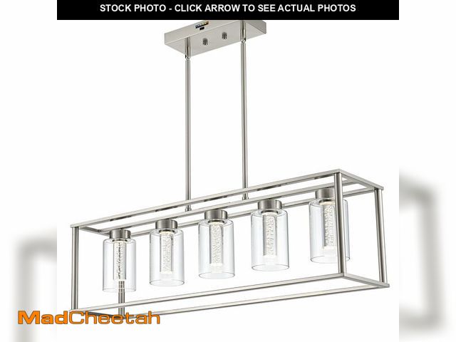 Lot 74-13103893 - VINLUZ LED Linear Chandeliers Farmhouse Rectangle Pendant 5 Light with Clear Glass and Crystal Bulb,...