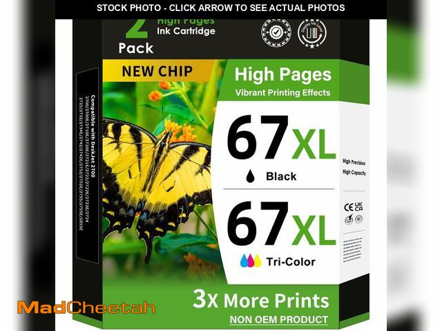 Lot 74-13539663 - 67 Ink Cartridges Black/Color Combo Pack Replacement for HP Ink 67 HP 67XL Ink Works for HP DeskJet ...