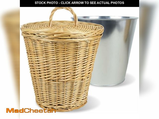 Lot 74-12761581 - 3 Gallon Small Wicker Trash Basket with Metal Liner, 11x7.5x11.5 In Wicker Trash Can with Lid, Tall ...