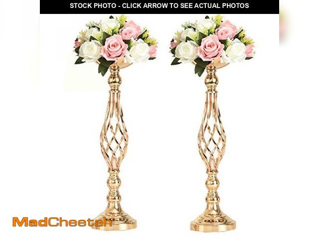 Lot 74-12328386 - LANLONG 2pcs Metal Gold Candle Holders Road Lead Table Centerpiece Stand Pillar Candlestick for Wedd...