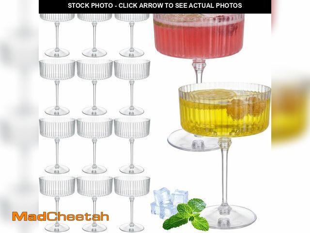 Lot 74-14210081 - Jingmore 12 Pcs Ribbed Martini Glasses 10 oz Disposable Plastic Vintage Ribbed Coupe Glasses Unbreak...