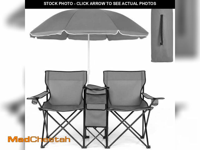 Lot 74-14087543 - COWIN Outdoor Foldable Picnic Double Chair ,Camping Chairs with Umbrella Camping Double Portable Cha...