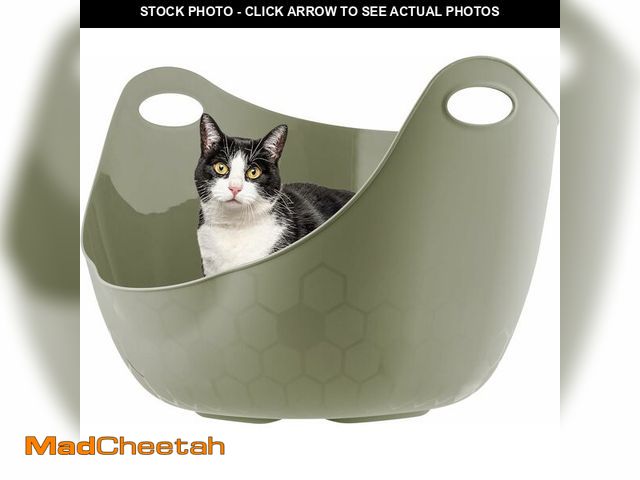 Lot 74-12719967 - IRIS USA Cat Litter Box with High Walls and Handles, Made with Flexible Plastic, Sage Green - UNUSED