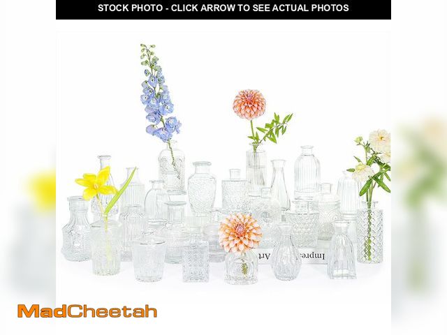 Lot 74-13564354 - SUPMIND 24pcs Glass Bud Vase Set, Small Clear Flower Vases for Centerpieces in Bulk, Mini Vintage Va...