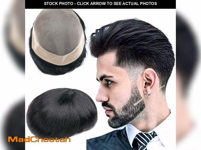 Lot 74-13571667 - lumeng Mens Hair System Hairpiece Mono Lace Systems Toupee Size 7x9 Inch Color 1# Replacement Unit H...