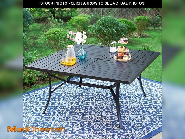 Lot 74-14278664 - PHI VILLA Black Slat Square Metal Patio Outdoor Dining Table - UNUSED