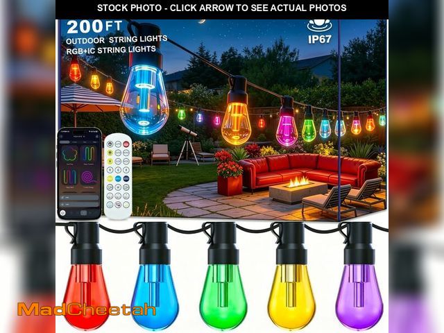 Lot 74-14299118 - LETIANPAI 200ft RGB+IC Outdoor String Lights, IP67 Waterproof LED Color Changing Clear Bulb String L...