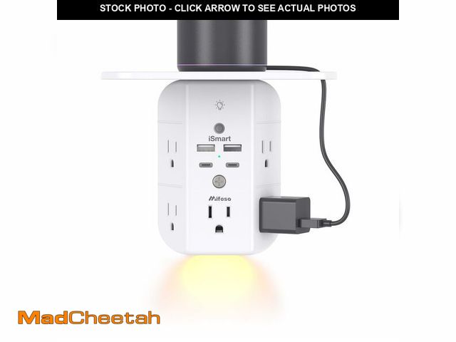 Lot 74-13550091 - Wall Outlet Extender with Shelf and Night Light, Surge Protector, USB Wall Charger with 5 AC Outlets...