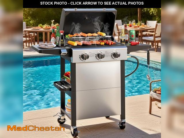 Lot 74-12514573 - BBQ Grill, Seizeen 30,000 BTU 3-Burner Gas Grill Portable, Backyard Camping Propane Grill with  Daul...