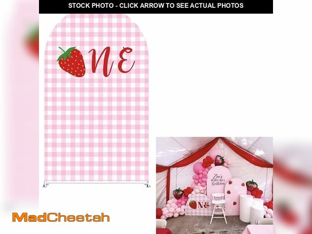 Lot 74-12437165 - HISDH Pink Plaid Arch Backdrop Stand Covers for Girls Strawberry ONE Birthday Party Decorations Arch...