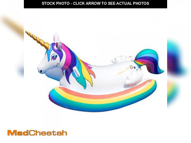 Lot 74-12442929 - SWIMLINE Original Rainbow Unicorn Rocking Pool Float Toy | with Easy to Grab Handles and Curved Stab...