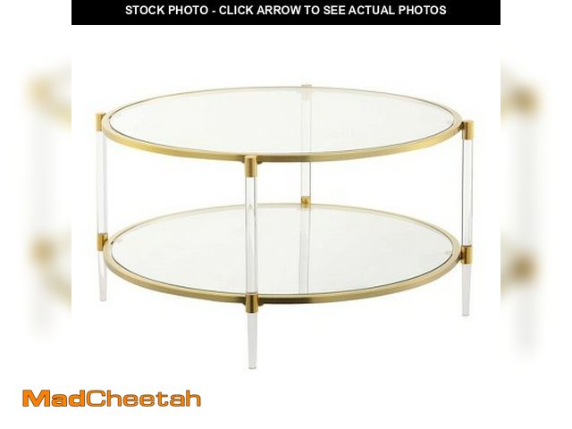 Lot 74-10211476 - (ONE LEG IS BROKEN) Royal  2 Tier Acrylic Glass Coffee Table Clear/Gold - Breighton Home - USED