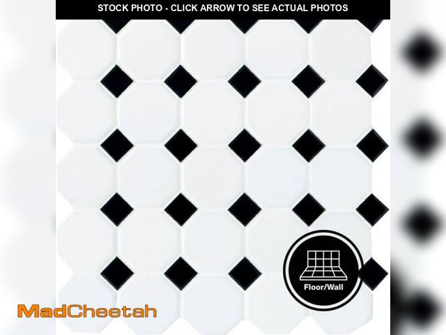 Lot 74-12147193 - (SET OF 9 CASES) Restore Octagon and Dot White with Black Dot 12 in. x 12 in. Glazed Ceramic Mosaic ...
