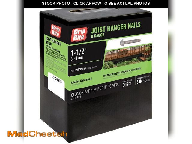 Lot 74-14606914 - Grip-Rite 1-1/2 in. x 9-Gauge 12-penny Exterior Galvanized Barbed Shank Joist Hanger Nails 5 lb. Box...