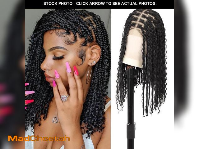 Lot 74-12304454 - Brinbea 18'' 13x8'' HD Lace Short Braided Wigs for Women Bob Knotless Boho Braided Wigs with Baby Ha...
