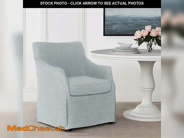 Lot 74-12569933 - Martha Stewart London Upholstered Skirted Dining Arm Chair with Casters Ã¢â¬â Curved Back, Remova...
