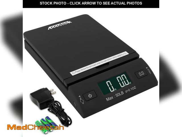 Lot 74-14294086 - Accuteck 50 lb All-in-One Black Digital Shipping Postal Scale with Adapter (W-8250-50B) - UNUSED