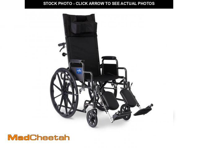 Lot 74-12430094 - Medline Reclining Wheelchair, Desk-Length Arms and Elevating Leg Rests, 20" x 18" Seat (W x D) - UNU...