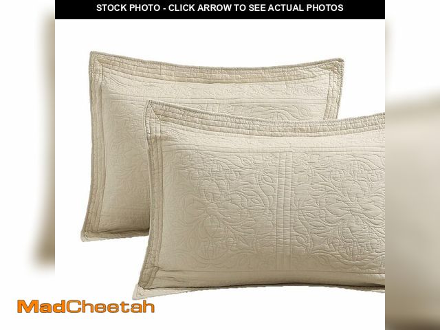 Lot 74-13967084 - WINLIFE 100% Cotton Quilted Pillow Sham Floral Printed Pillow Cover (Standard, Beige) - UNUSED
