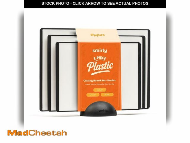 Lot 74-12717198 - SMIRLY Plastic Cutting Board Set with Holder 3 Pieces, Non-Slip Dishwasher Safe Chopping Boards for ...