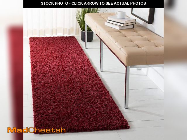 Lot 74-12535643 - SAFAVIEH August Shag Collection Runner Rug - 2'3" x 6', Burgundy, Solid Design, Non-Shedding &amp; E...