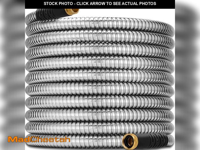 Lot 74-12322913 - 75 ft Stainless Steel Garden Hose - 2025 Upgraded Metal Water Hoses with 3/4" Solid Brass Fitting, E...