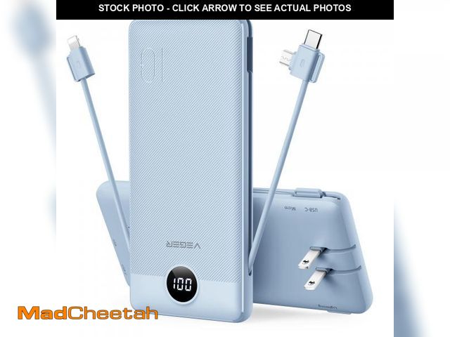 Lot 74-12222021 - VEGER Portable Charger for iPhone Built in Cables and Wall Plug, 10000mah Slim Fast Charging USB C P...