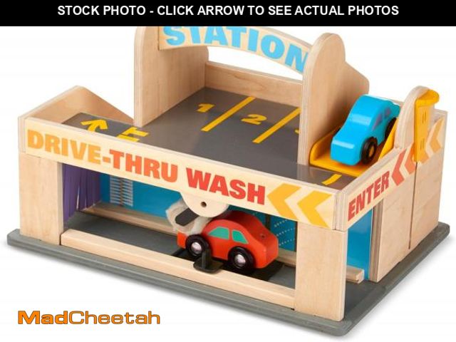 Lot 74-12137882 - Melissa &amp; Doug Service Station Parking Garage with 2 Wooden Cars and Drive-Thru Car Wash (SIOC) ...
