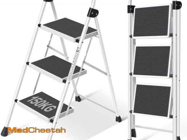 Lot 74-12137263 - Step Ladder, Folding Step Stool with Wide Anti-Slip Pedal, Sturdy Steel Ladder, Convenient Handrail,...