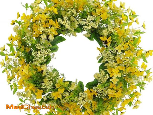 Lot 74-12371054 - BINFEN 24Ã¢â¬Â-26Ã¢â¬Â Yellow Faux Silk Wild Flower Spring Summer Easter Wreath for Front Door Ã...