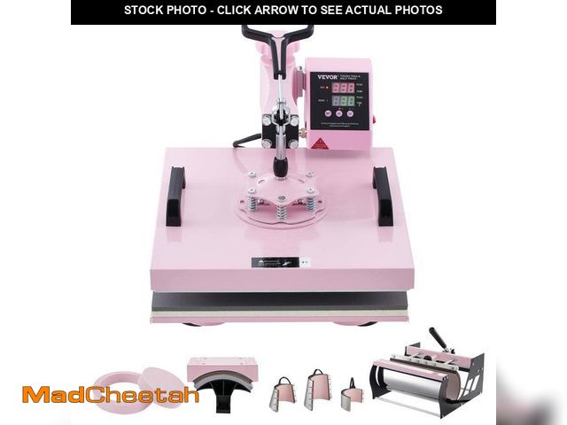 Lot 74-13113144 - VEVOR Heat Press Machine 15 in. x 15 in. 8 in 1 with 30 oz. Tumbler Press T-Shirts, Pink - UNUSED