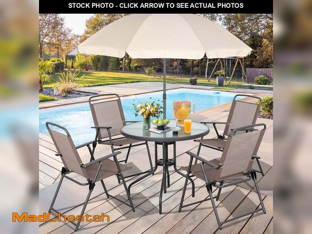 Lot 74-14310165 - Walsunny 6 Piece Patio Furniture Set with Umbrella, Outdoor Patio Dining Set with 4 Folding Chairs a...