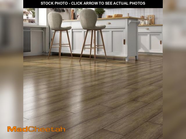 Lot 74-12508371 - FunStick 6"x36" 17 Pcs Peel and Stick Floor Tile Brown Retro Wood Look Vinyl Plank Flooring Peel and...