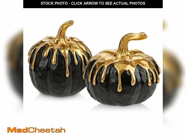 Lot 74-12712879 - Hollyone Fall Pumpkin Decor 2 PCS Black and Gold Resin Pumpkin Fake Pumpkins for Decorating Figurine...