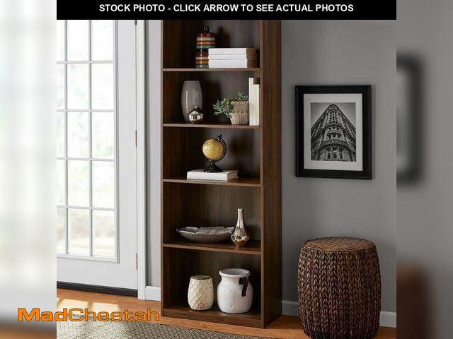 Lot 74-12670404 - Mainstays 5-Shelf Bookcase with Adjustable Shelves, Canyon Walnut - UNUSED