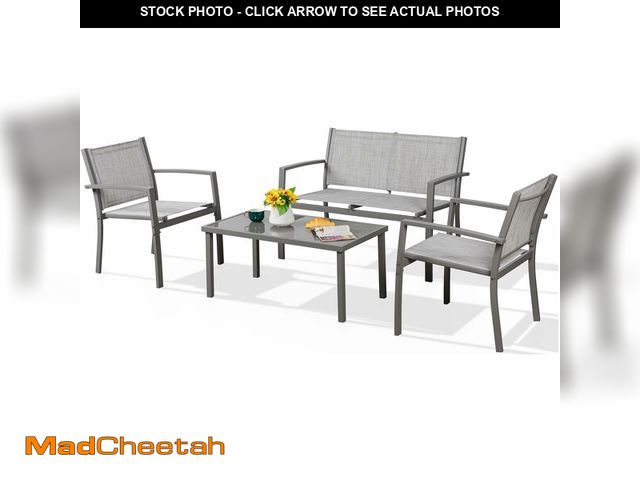 Lot 74-12570454 - Shintenchi 4 Pieces Patio Furniture Set All Weather Textile Fabric Outdoor Conversation Set, with Gl...