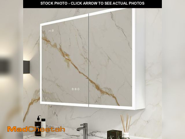 Lot 74-12786895 - (MISSING HARDWARE) Elephmirr LED Medicine Cabinet Mirror with Lights &amp; Outlet for Bathroom - Dim...