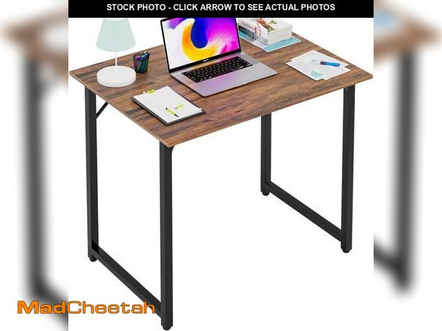 Lot 74-12405344 - PayLessHere | 32 Inch Computer Desk | Brown | Office Desk with Metal Frame, Adjustable Feet | Water-...