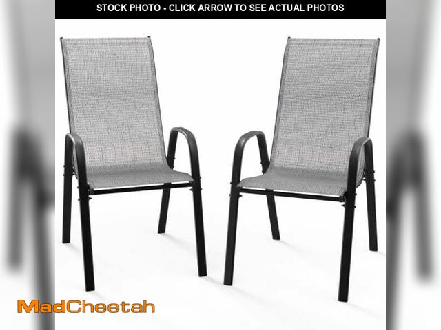 Lot 74-14087643 - Ktaxon 2Pcs Patio Outdoor Dining Chairs, Textilene Stackable Armrest Chairs Space Saving for Backyar...
