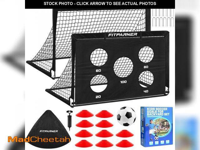 Lot 74-12116795 - Kids Soccer Goals, 2 Pack 4x3 ft Soccer Nets for Kids Age 3-5 6-8 8-12 10-12-14, Backyard Training E...