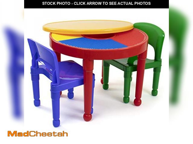 Lot 74-12098271 - Humble Crew, Round, Kids 2-in-1 Plastic Building Blocks-Compatible, Dry Erase Activity Table and 2 C...