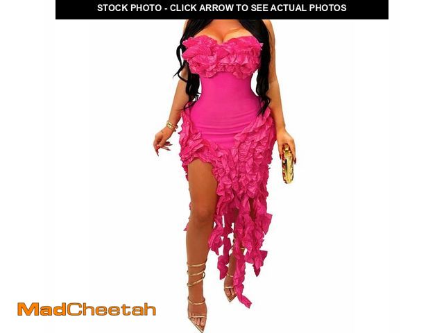 Lot 74-12713249 - IyMoo Women's Off Shoulder Bandeau Bodycon Wedding Guest Dress Sleeveless Ruched Fitted Asymmetrical...