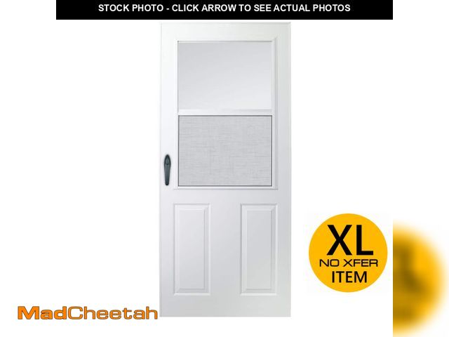 Lot 74-13770414 - Andersen 200 Series 36 in. x 80 in. White Universal 1/2 Light Mid-View Aluminum Storm Door with Blac...