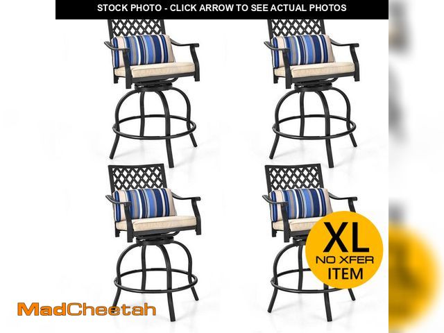 Lot 74-12638594 - Gymax 4-Piece Metal Patio Swivel Chairs Outdoor Bar Stools Height Chair Set with Cushions and Lumbar...