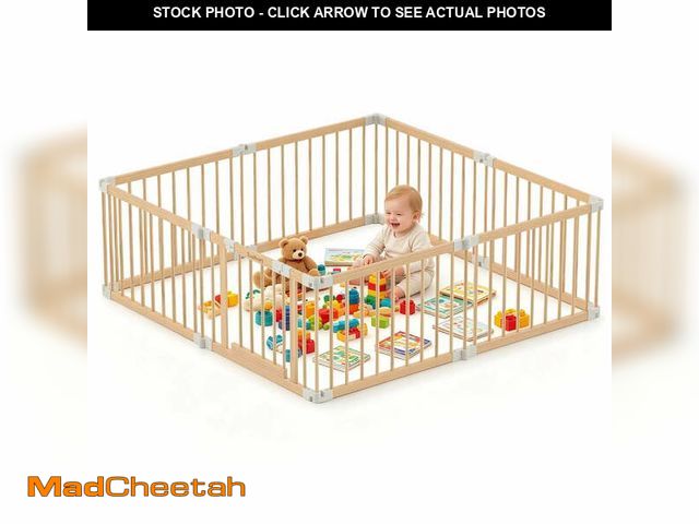 Lot 74-14288055 - TouHeart Wooden Playpen for Baby &amp; Toddlers, Foldable Large Baby Safe Play Fence Yards With Gate...