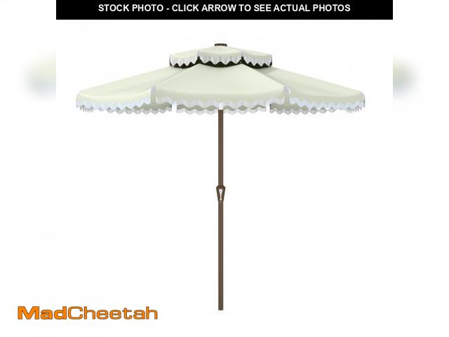 Lot 74-12150615 - AreShark Fringe Patio Umbrella with Push Button Tilt &amp; Easy Crank - 9ft Outdoor Market Umbrella ...