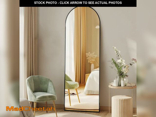 Lot 74-12664245 - DUMOS Arched Full Length Mirror with Stand 64"x21" Floor Standing Aluminum Frame for Bedroom Body Ha...