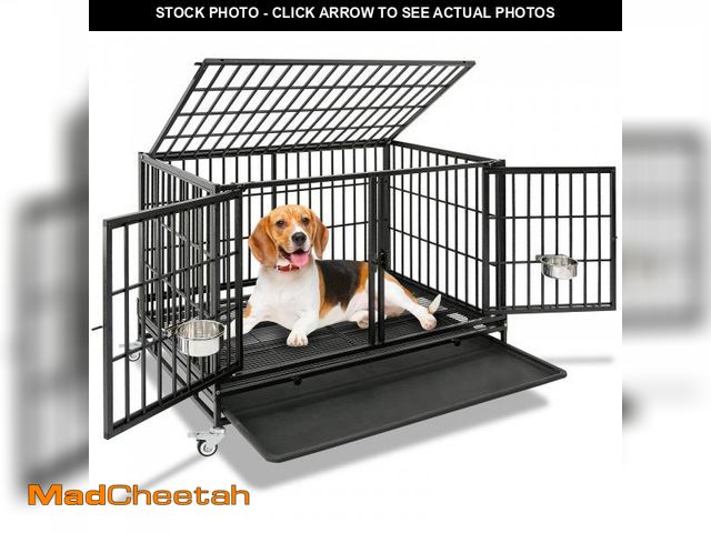 Lot 74-12195889 - Homey Pet 43 Inch Heavy Duty Dog Crate Cage Kennel for Medium Dogs with Three Door, Divider, Removab...