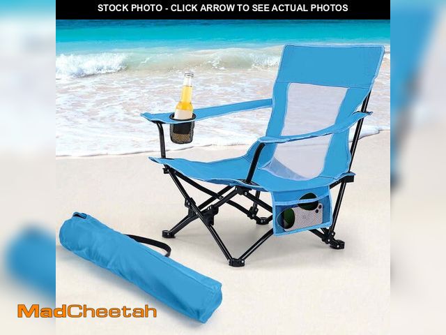 Lot 74-14288913 - Coliware Folding Backpack Beach Chair, Blue Compact Lightweight Camping Chair with Carry Bag Cup Hol...