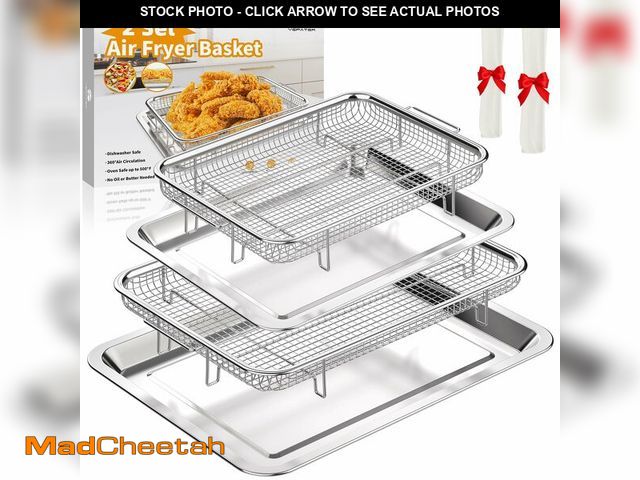 Lot 74-14377675 - Air Fryer Basket for Oven, 2 Set Air Fryer Tray and Pan with 60PCS Parchment Papers, YEPATER Stainle...